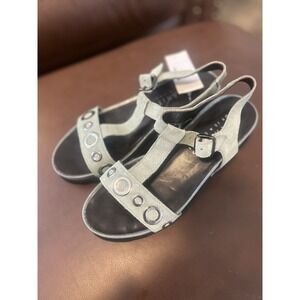 Hispinatos Womens Sandals Green Metal Accent Bronze Soles New W/box FREE SHIP